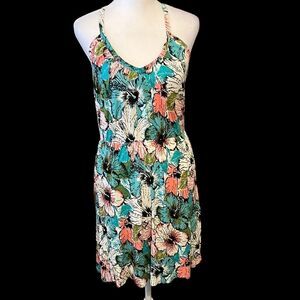 H&M cute pinkish turquoise white flowered sleeveless elastic waist mini 👗 GUC